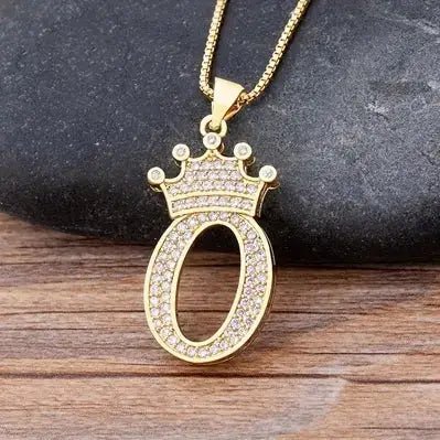 Nidin New Design 26 Letters A - Z Zircon Crown Initial Alphabet Pendant Necklace Punk Hip - Hop Style Choker Chain Jewelry Gift - FashionN hub
