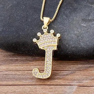 Nidin New Design 26 Letters A - Z Zircon Crown Initial Alphabet Pendant Necklace Punk Hip - Hop Style Choker Chain Jewelry Gift - FashionN hub