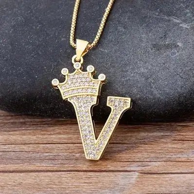 Nidin New Design 26 Letters A - Z Zircon Crown Initial Alphabet Pendant Necklace Punk Hip - Hop Style Choker Chain Jewelry Gift - FashionN hub