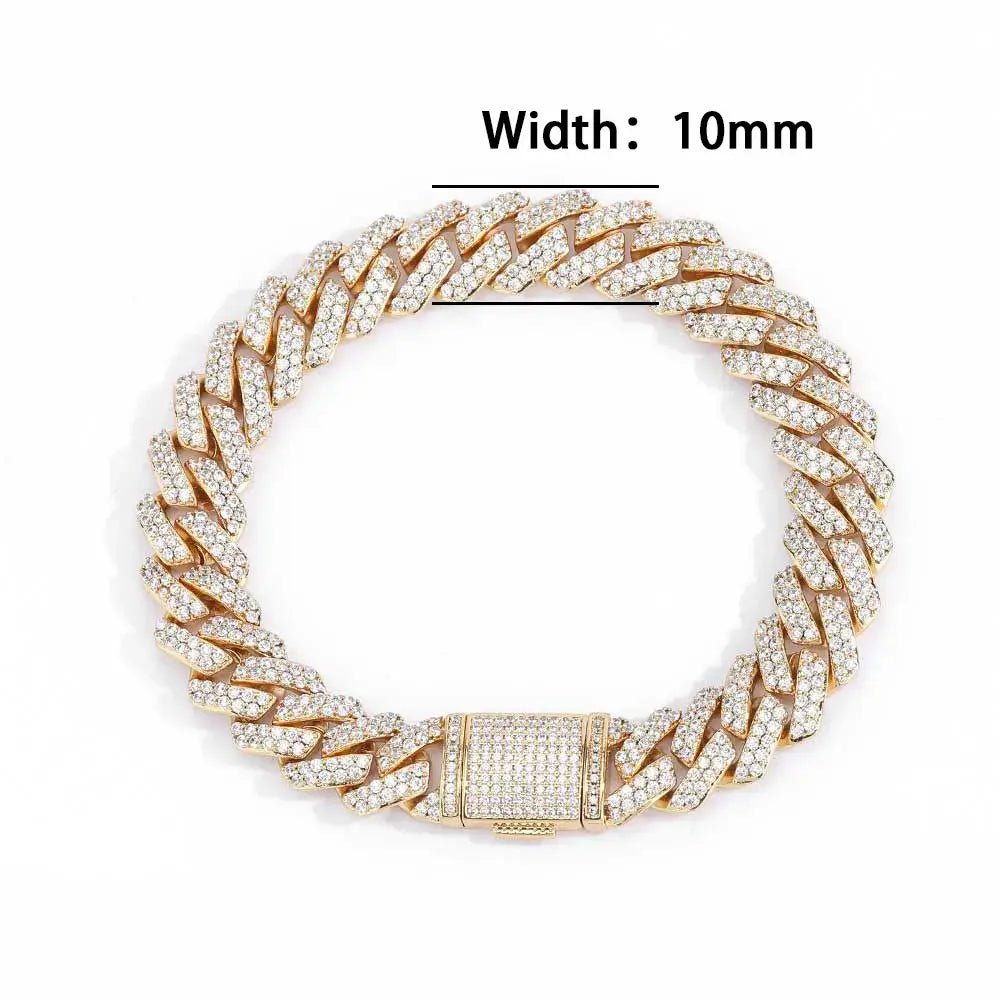 12mm Full Iced Out Diamond Cuban Link Bracelet Hip Hop 18K or White Gold Plated Miami Prong - setting Bracelets for Men Women - FashionN hub