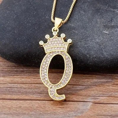 Nidin New Design 26 Letters A - Z Zircon Crown Initial Alphabet Pendant Necklace Punk Hip - Hop Style Choker Chain Jewelry Gift - FashionN hub