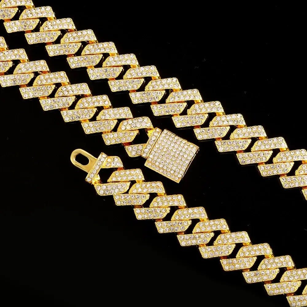 16mm Hip Hop Miami Cuban Link Chain Set Necklace +Watch+Bracelet Creative Iced Out Shiny Trendy Stylish Jewelry For Women Men - FashionN hub