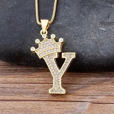 Nidin New Design 26 Letters A - Z Zircon Crown Initial Alphabet Pendant Necklace Punk Hip - Hop Style Choker Chain Jewelry Gift - FashionN hub