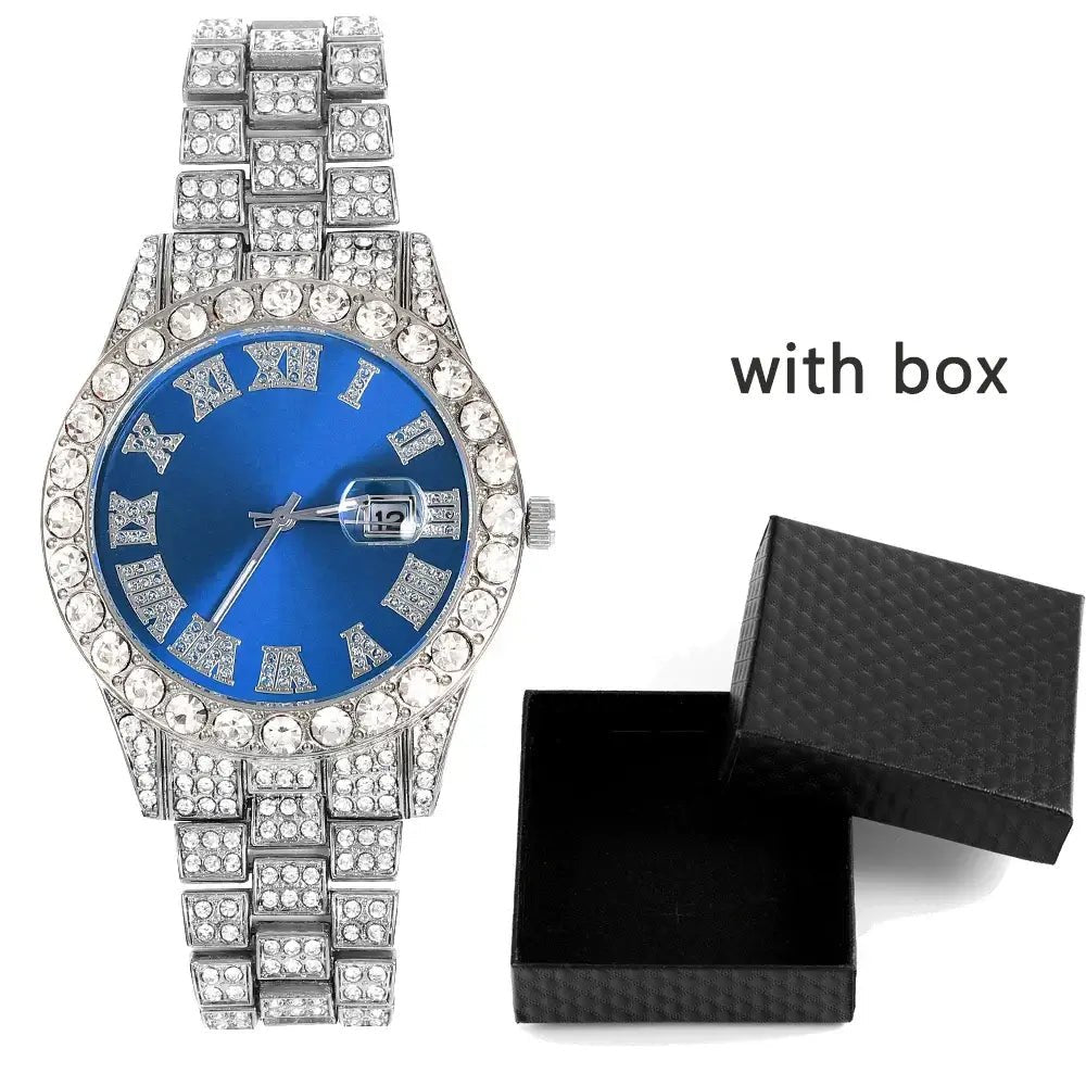 16mm Hip Hop Miami Cuban Link Chain Set Necklace +Watch+Bracelet Creative Iced Out Shiny Trendy Stylish Jewelry For Women Men - FashionN hub
