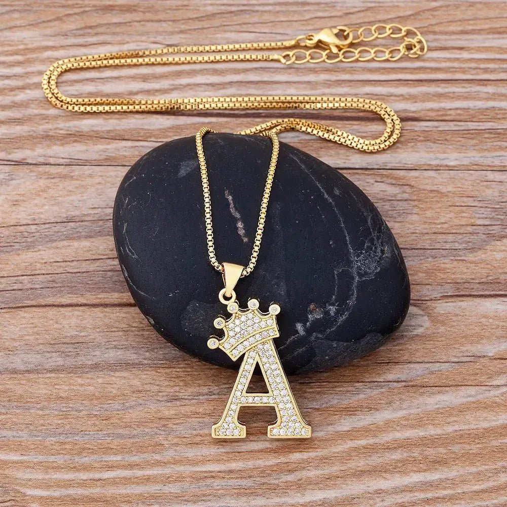 Nidin New Design 26 Letters A - Z Zircon Crown Initial Alphabet Pendant Necklace Punk Hip - Hop Style Choker Chain Jewelry Gift - FashionN hub