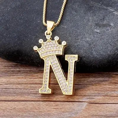 Nidin New Design 26 Letters A - Z Zircon Crown Initial Alphabet Pendant Necklace Punk Hip - Hop Style Choker Chain Jewelry Gift - FashionN hub