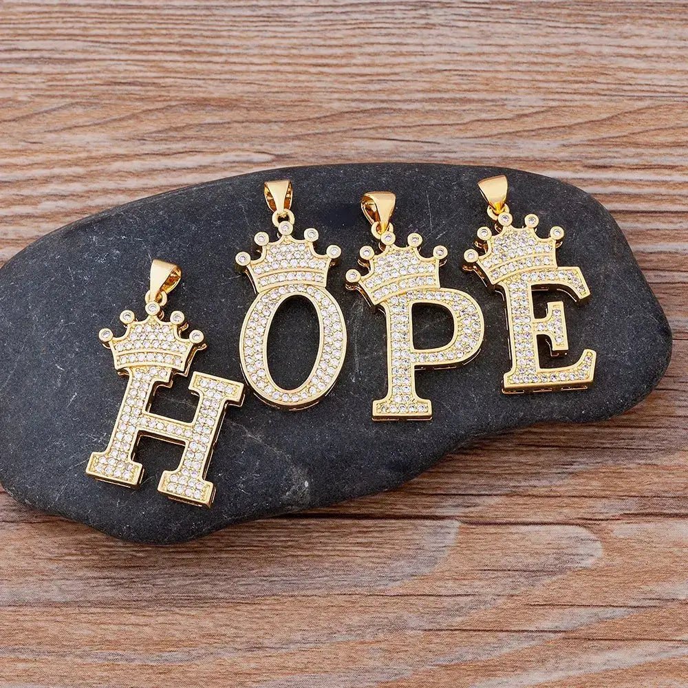 Nidin New Design 26 Letters A - Z Zircon Crown Initial Alphabet Pendant Necklace Punk Hip - Hop Style Choker Chain Jewelry Gift - FashionN hub