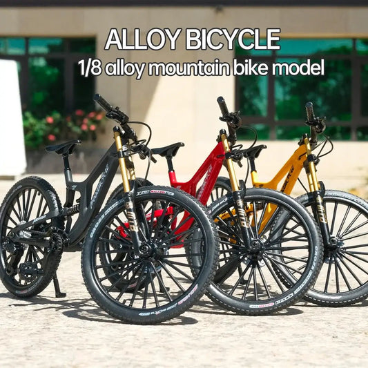 1:8 Alloy mountain bike model with base - features realistic gears and dual suspension, perfect for cycling enthusiasts - FashionN hub