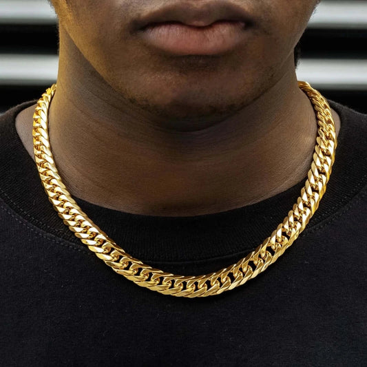 18k Gold Plated Mens Curb Cuban Link Chain Necklaces 316L Stainless Steel Bracelet Hip Hop Jewelry Gifts - FashionN hub