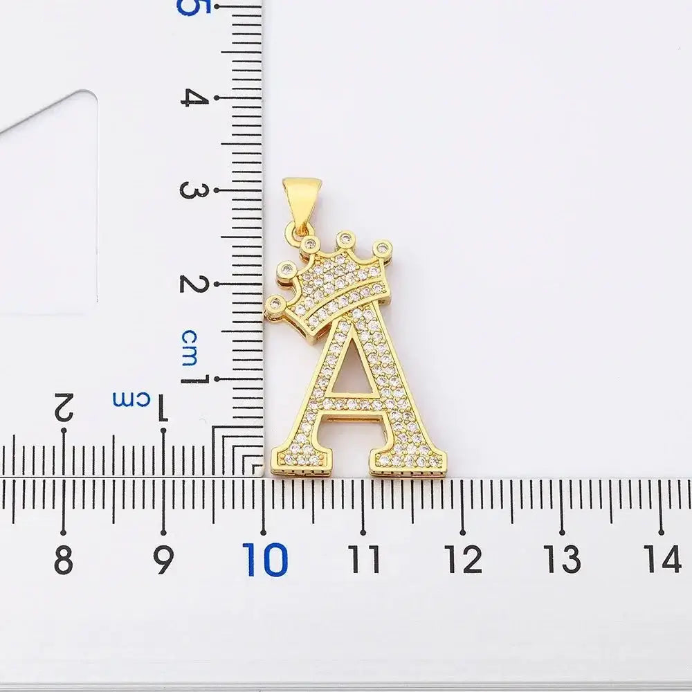 Nidin New Design 26 Letters A - Z Zircon Crown Initial Alphabet Pendant Necklace Punk Hip - Hop Style Choker Chain Jewelry Gift - FashionN hub