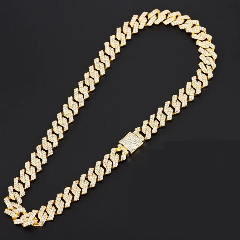 16mm Hip Hop Miami Cuban Link Chain Set Necklace +Watch+Bracelet Creative Iced Out Shiny Trendy Stylish Jewelry For Women Men - FashionN hub