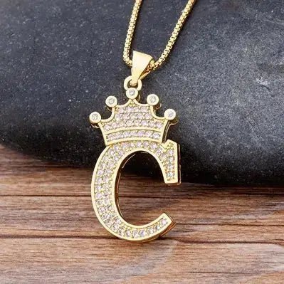 Nidin New Design 26 Letters A - Z Zircon Crown Initial Alphabet Pendant Necklace Punk Hip - Hop Style Choker Chain Jewelry Gift - FashionN hub