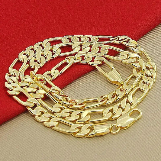 High Quality Men's 8mm 24 inch 60cm Gold Necklace Electroplated Yellow Gold Colored Figaro Chain Necklace Men's Luxury Jewelry - FashionN hub