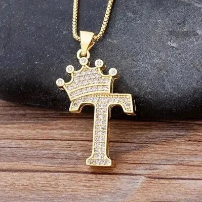 Nidin New Design 26 Letters A - Z Zircon Crown Initial Alphabet Pendant Necklace Punk Hip - Hop Style Choker Chain Jewelry Gift - FashionN hub