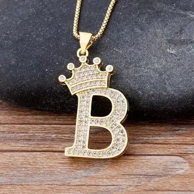 Nidin New Design 26 Letters A - Z Zircon Crown Initial Alphabet Pendant Necklace Punk Hip - Hop Style Choker Chain Jewelry Gift - FashionN hub