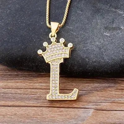 Nidin New Design 26 Letters A - Z Zircon Crown Initial Alphabet Pendant Necklace Punk Hip - Hop Style Choker Chain Jewelry Gift - FashionN hub