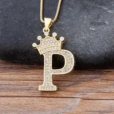 Nidin New Design 26 Letters A - Z Zircon Crown Initial Alphabet Pendant Necklace Punk Hip - Hop Style Choker Chain Jewelry Gift - FashionN hub