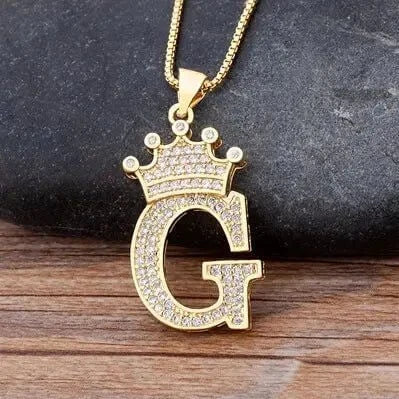 Nidin New Design 26 Letters A - Z Zircon Crown Initial Alphabet Pendant Necklace Punk Hip - Hop Style Choker Chain Jewelry Gift - FashionN hub