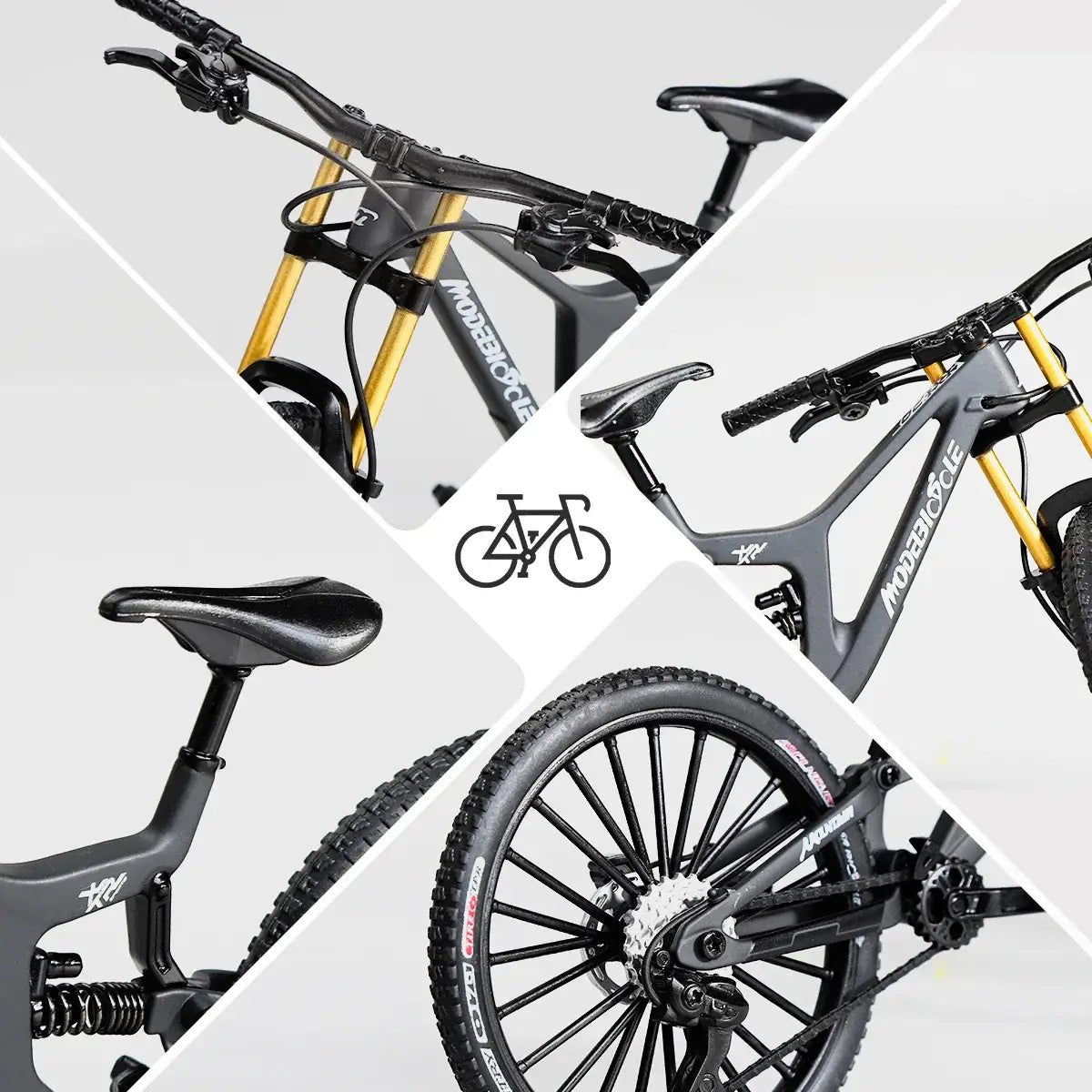 1:8 Alloy mountain bike model with base - features realistic gears and dual suspension, perfect for cycling enthusiasts - FashionN hub