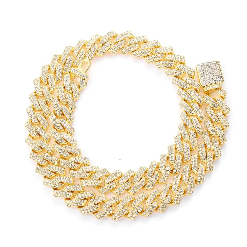 16mm Hip Hop Miami Cuban Link Chain Set Necklace +Watch+Bracelet Creative Iced Out Shiny Trendy Stylish Jewelry For Women Men - FashionN hub
