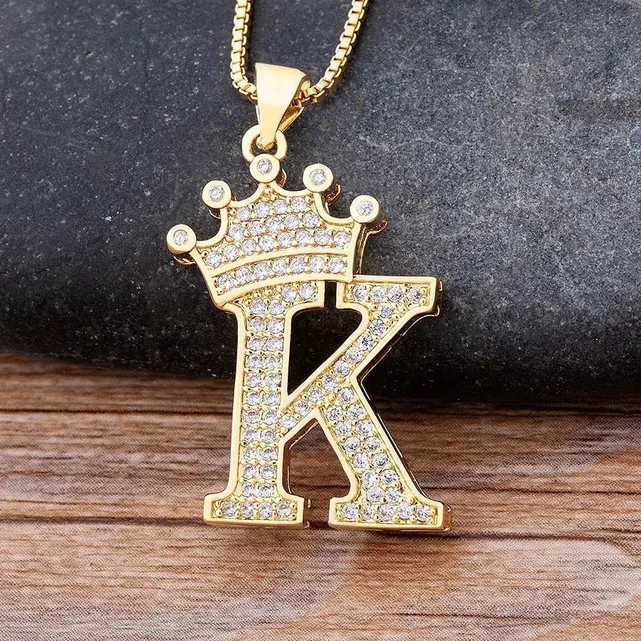 Nidin New Design 26 Letters A - Z Zircon Crown Initial Alphabet Pendant Necklace Punk Hip - Hop Style Choker Chain Jewelry Gift - FashionN hub