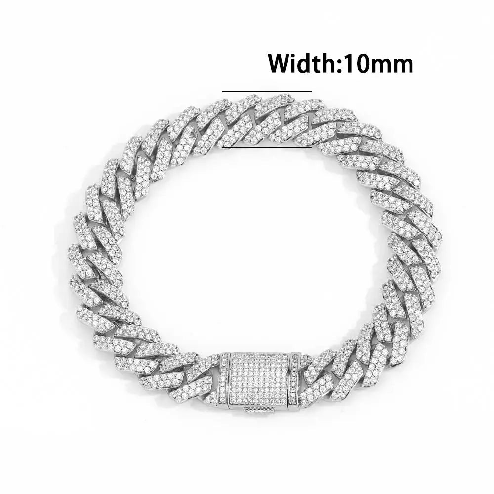 12mm Full Iced Out Diamond Cuban Link Bracelet Hip Hop 18K or White Gold Plated Miami Prong - setting Bracelets for Men Women - FashionN hub