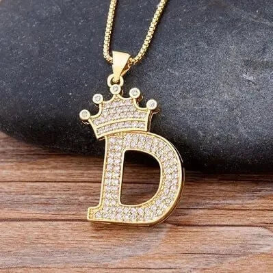 Nidin New Design 26 Letters A - Z Zircon Crown Initial Alphabet Pendant Necklace Punk Hip - Hop Style Choker Chain Jewelry Gift - FashionN hub