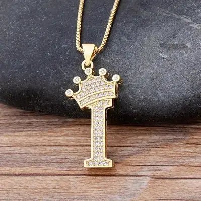 Nidin New Design 26 Letters A - Z Zircon Crown Initial Alphabet Pendant Necklace Punk Hip - Hop Style Choker Chain Jewelry Gift - FashionN hub