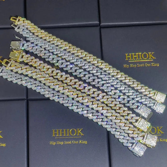 12mm Full Iced Out Diamond Cuban Link Bracelet Hip Hop 18K or White Gold Plated Miami Prong - setting Bracelets for Men Women - FashionN hub