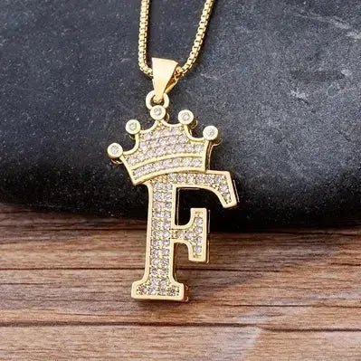 Nidin New Design 26 Letters A - Z Zircon Crown Initial Alphabet Pendant Necklace Punk Hip - Hop Style Choker Chain Jewelry Gift - FashionN hub