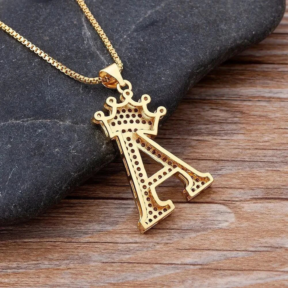 Nidin New Design 26 Letters A - Z Zircon Crown Initial Alphabet Pendant Necklace Punk Hip - Hop Style Choker Chain Jewelry Gift - FashionN hub