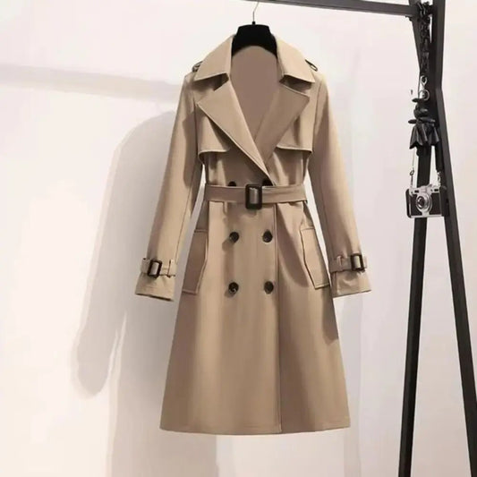 2025 Classic Women Windbreaker Spring And Autumn Temperament Double Breasted Long Trench Coat Belted Notch Lapel Overcoat - FashionN hub