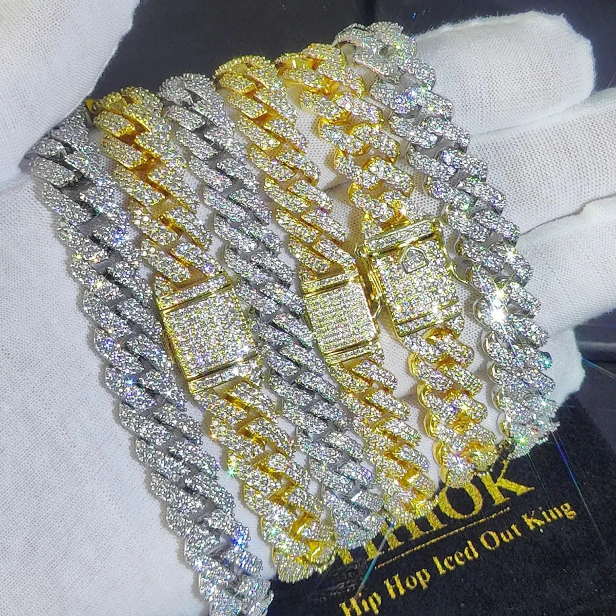12mm Full Iced Out Diamond Cuban Link Bracelet Hip Hop 18K or White Gold Plated Miami Prong - setting Bracelets for Men Women - FashionN hub