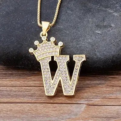 Nidin New Design 26 Letters A - Z Zircon Crown Initial Alphabet Pendant Necklace Punk Hip - Hop Style Choker Chain Jewelry Gift - FashionN hub