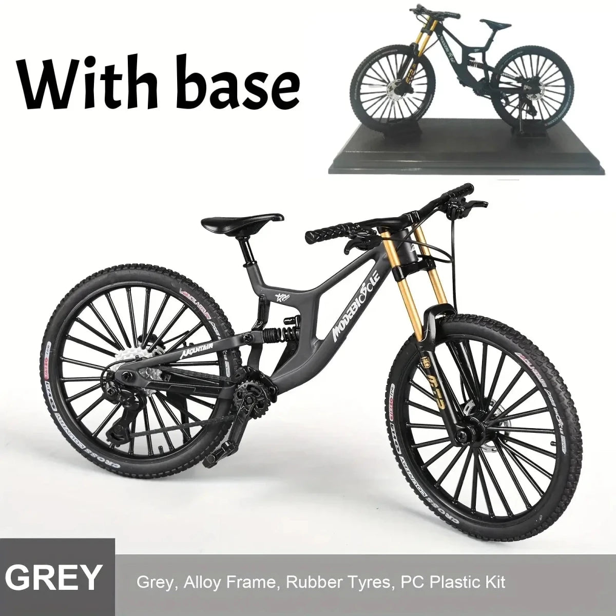 1:8 Alloy mountain bike model with base - features realistic gears and dual suspension, perfect for cycling enthusiasts - FashionN hub