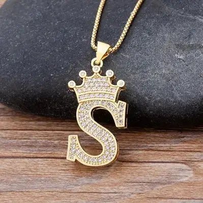 Nidin New Design 26 Letters A - Z Zircon Crown Initial Alphabet Pendant Necklace Punk Hip - Hop Style Choker Chain Jewelry Gift - FashionN hub