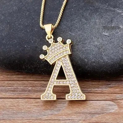 Nidin New Design 26 Letters A - Z Zircon Crown Initial Alphabet Pendant Necklace Punk Hip - Hop Style Choker Chain Jewelry Gift - FashionN hub