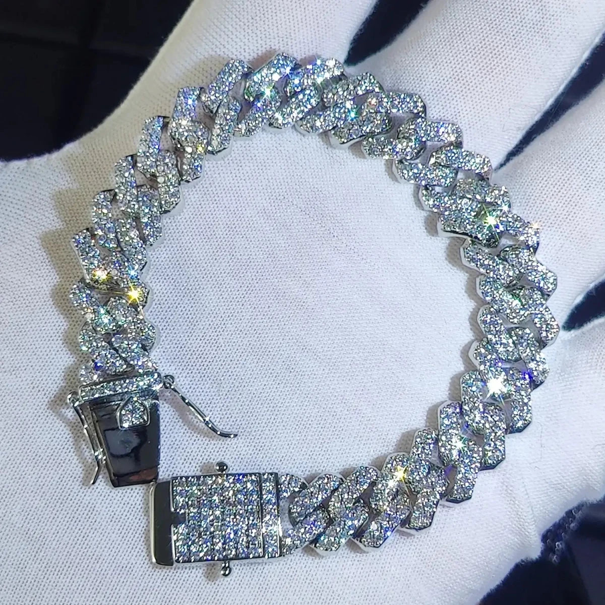 12mm Full Iced Out Diamond Cuban Link Bracelet Hip Hop 18K or White Gold Plated Miami Prong - setting Bracelets for Men Women - FashionN hub