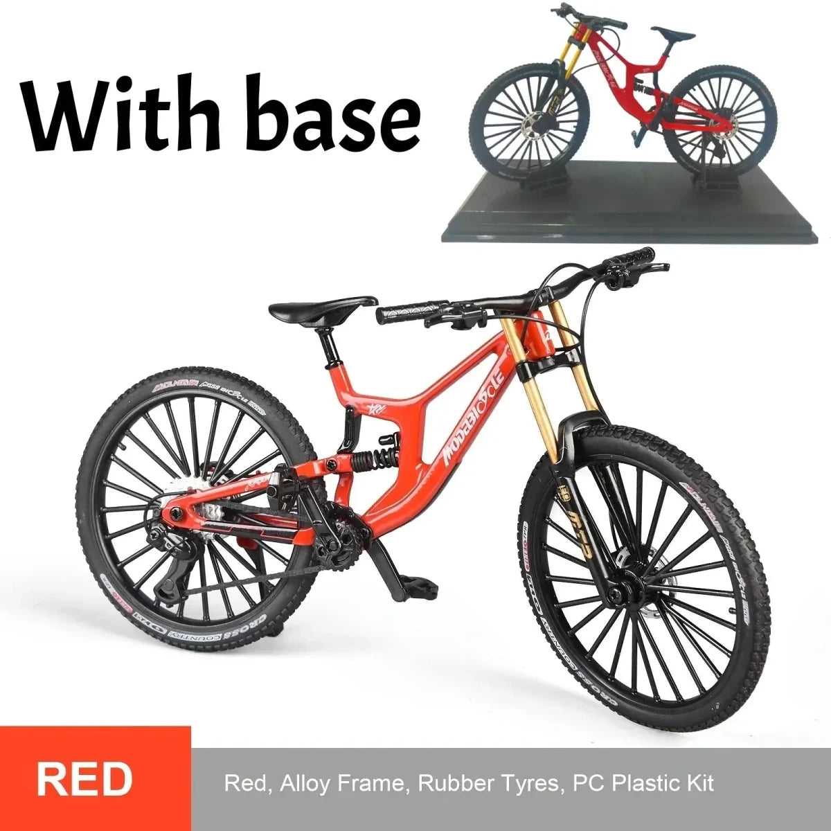 1:8 Alloy mountain bike model with base - features realistic gears and dual suspension, perfect for cycling enthusiasts - FashionN hub