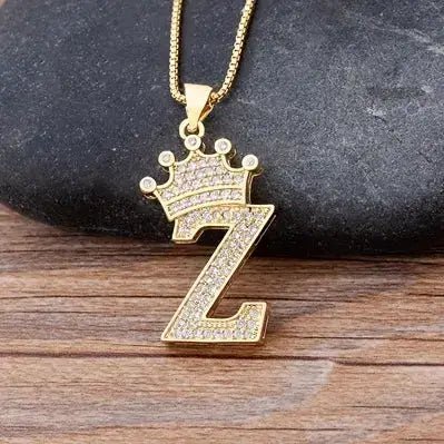 Nidin New Design 26 Letters A - Z Zircon Crown Initial Alphabet Pendant Necklace Punk Hip - Hop Style Choker Chain Jewelry Gift - FashionN hub