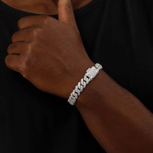 12mm Full Iced Out Diamond Cuban Link Bracelet Hip Hop 18K or White Gold Plated Miami Prong - setting Bracelets for Men Women - FashionN hub
