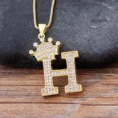 Nidin New Design 26 Letters A - Z Zircon Crown Initial Alphabet Pendant Necklace Punk Hip - Hop Style Choker Chain Jewelry Gift - FashionN hub