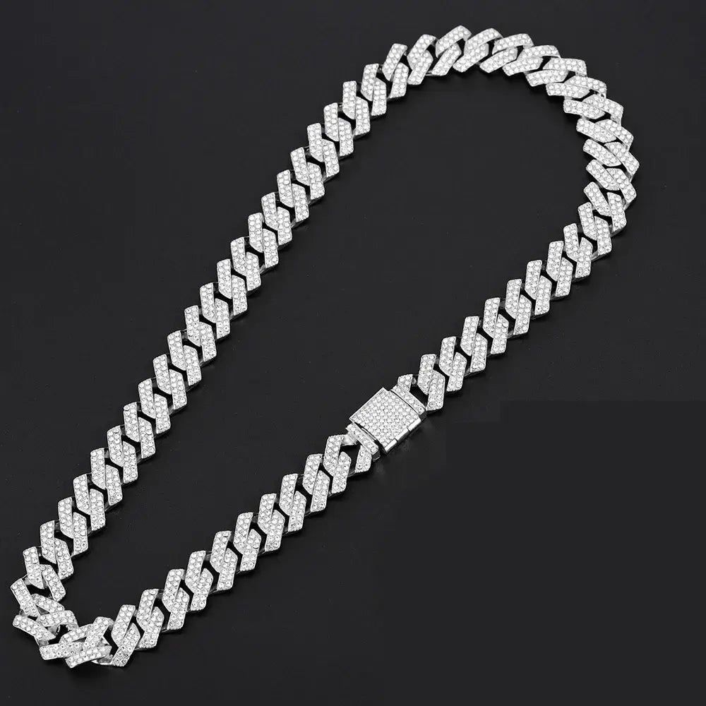 16mm Hip Hop Miami Cuban Link Chain Set Necklace +Watch+Bracelet Creative Iced Out Shiny Trendy Stylish Jewelry For Women Men - FashionN hub