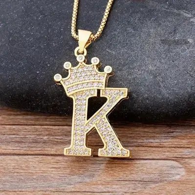 Nidin New Design 26 Letters A - Z Zircon Crown Initial Alphabet Pendant Necklace Punk Hip - Hop Style Choker Chain Jewelry Gift - FashionN hub