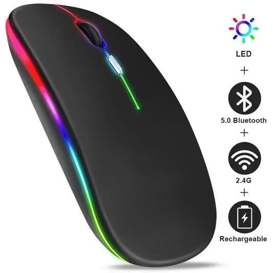 Rechargeable Bluetooth Wireless RGB LED Backlit Ergonomic Gaming Mouse 3600DPI with 2 Buttons for Laptop PC USB Interface - FashionN hub