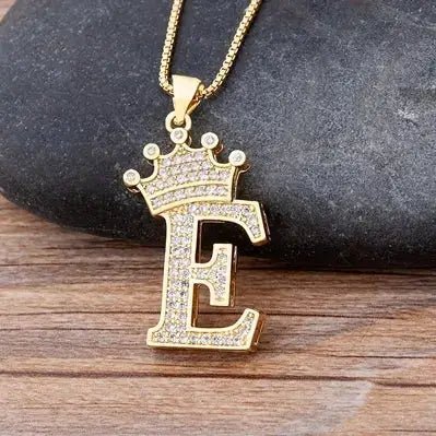 Nidin New Design 26 Letters A - Z Zircon Crown Initial Alphabet Pendant Necklace Punk Hip - Hop Style Choker Chain Jewelry Gift - FashionN hub