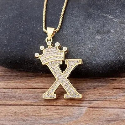 Nidin New Design 26 Letters A - Z Zircon Crown Initial Alphabet Pendant Necklace Punk Hip - Hop Style Choker Chain Jewelry Gift - FashionN hub
