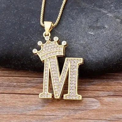 Nidin New Design 26 Letters A - Z Zircon Crown Initial Alphabet Pendant Necklace Punk Hip - Hop Style Choker Chain Jewelry Gift - FashionN hub